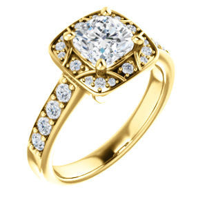 Cubic Zirconia Engagement Ring- The Payton (Customizable Cushion Cut with Segmented Cluster-Halo and Large-Accented Band)