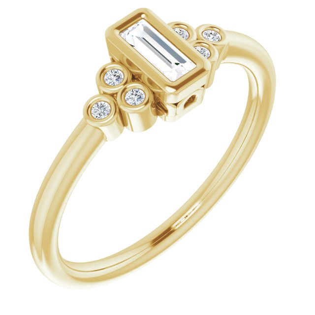 10K Yellow Gold Customizable 7-stone Straight Baguette Cut Style with Triple Round-Bezel Accent Cluster Each Side