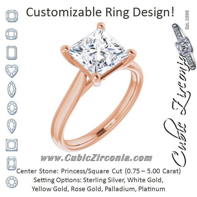 Cubic Zirconia Engagement Ring- The India (Customizable Cathedral-Prong Princess/Square Cut Solitaire)
