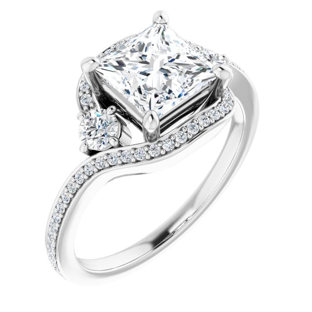 10K White Gold Customizable Princess/Square Cut Bypass Design with Semi-Halo and Accented Band