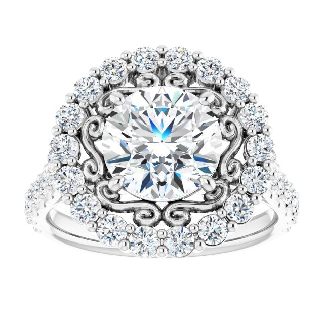 Cubic Zirconia Engagement Ring- The Flora (Customizable Round Cut Cathedral Style with Oversized Halo)