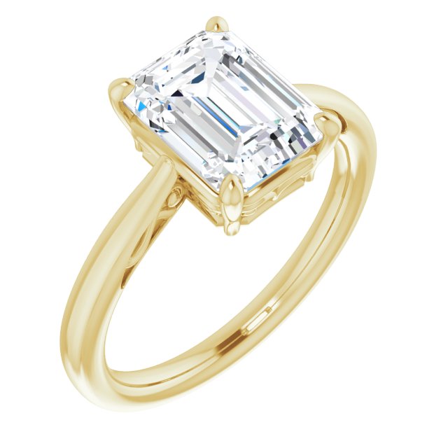 10K Yellow Gold Customizable Emerald/Radiant Cut Solitaire with 'Incomplete' Decorations