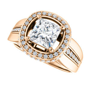 Cubic Zirconia Engagement Ring- The Siri (Customizable Princess Cut Design featuring Halo & Underhalo Plus Wide Accented Band)