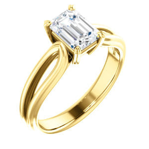 CZ Wedding Set, featuring The Piper engagement ring (Customizable Emerald Cut Solitaire with Flared Split-band)