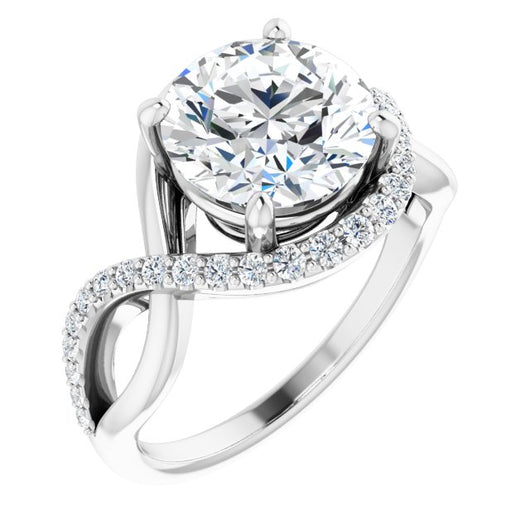 10K White Gold Customizable Round Cut Design with Semi-Accented Twisting Infinity Bypass Split Band and Half-Halo