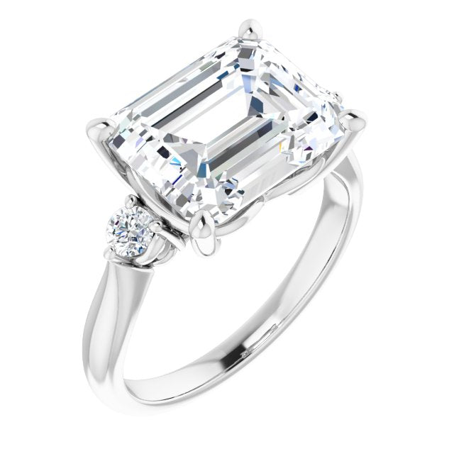 10K White Gold Customizable 3-stone Emerald/Radiant Cut Design with Twin Petite Round Accents