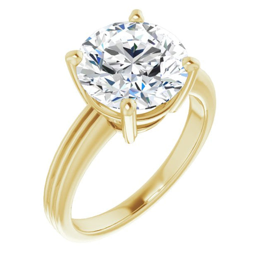 10K Yellow Gold Customizable Round Cut Solitaire with Double-Grooved Band