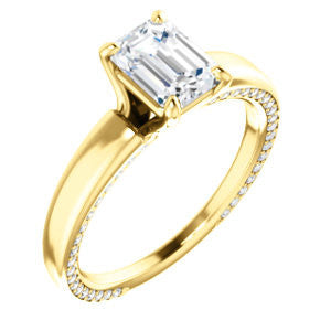 Cubic Zirconia Engagement Ring- The Rosalina (Customizable Emerald Cut with Three-sided Pavé Band)