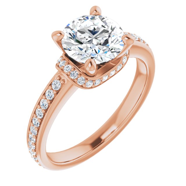 10K Rose Gold Customizable Round Cut Setting with Organic Under-halo & Shared Prong Band