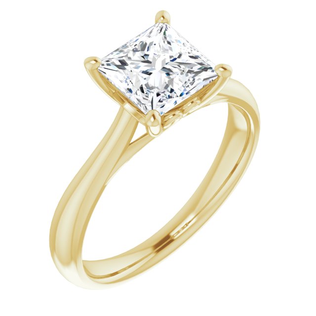 10K Yellow Gold Customizable Princess/Square Cut Solitaire with Decorative Prongs & Tapered Band