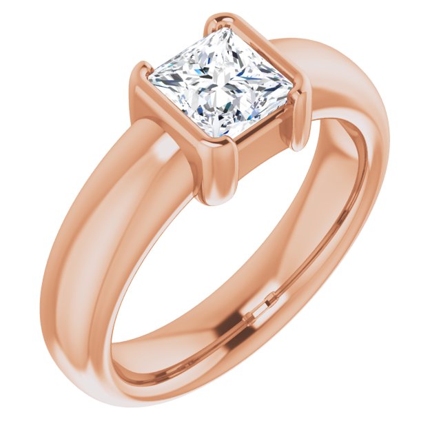 10K Rose Gold Customizable Bezel-set Princess/Square Cut Solitaire with Thick Band