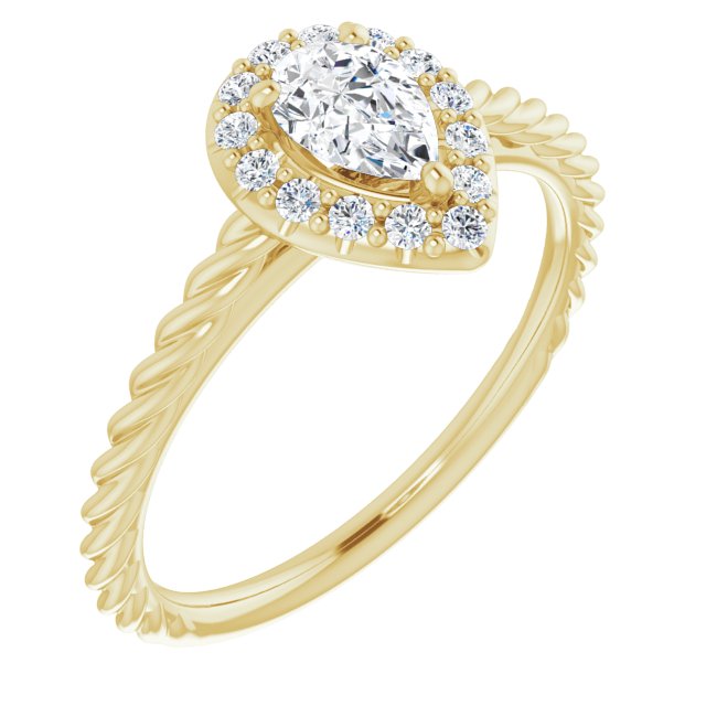 10K Yellow Gold Customizable Cathedral-set Pear Cut Design with Halo and Twisty Rope Band