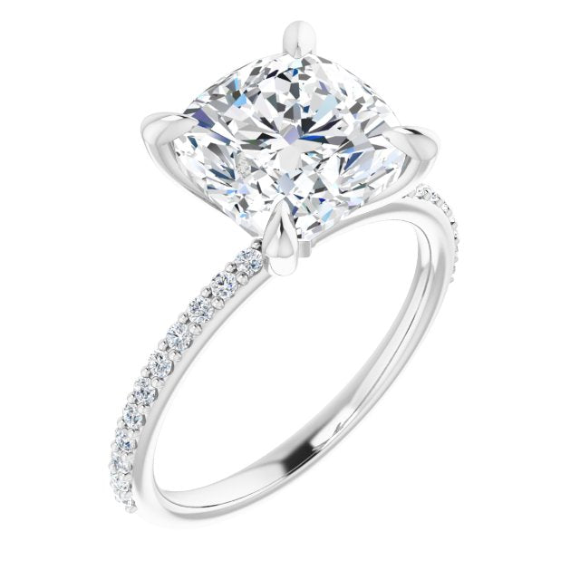 10K White Gold Customizable Cushion Cut Style with Delicate Pavé Band