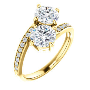 Cubic Zirconia Engagement Ring- The Phoebe (Customizable Enhanced 2-stone Double Round Cut Design With Round Pavé Band)