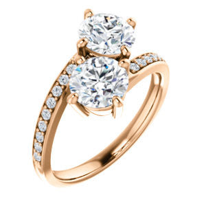 Cubic Zirconia Engagement Ring- The Phoebe (Customizable Enhanced 2-stone Double Round Cut Design With Round Pavé Band)
