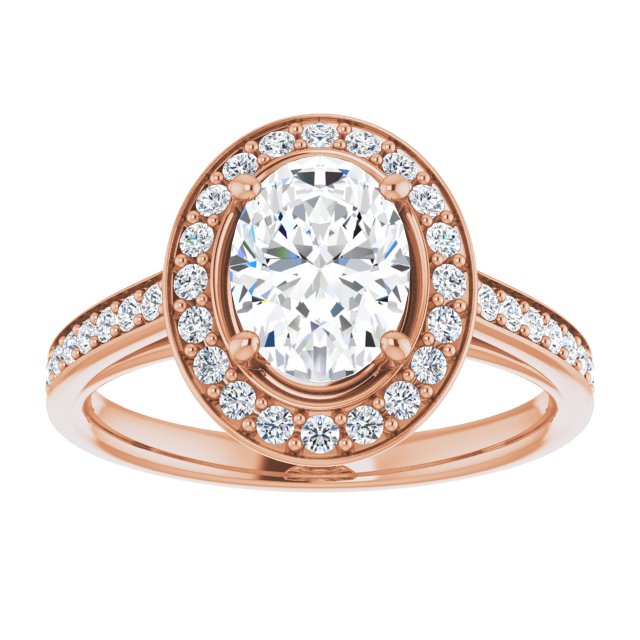 Cubic Zirconia Engagement Ring- The Natascha Eva (Customizable Cathedral-raised Oval Cut Halo-and-Accented Band Design)