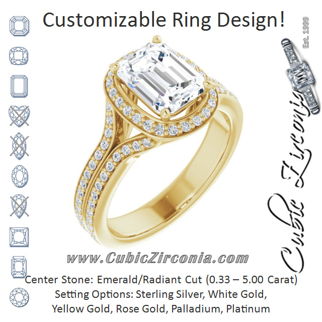 Cubic Zirconia Engagement Ring- The Dionne (Customizable Cathedral-raised Radiant Cut Setting with Halo and Shared Prong Band)
