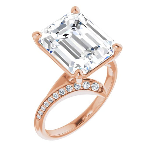 10K Rose Gold Customizable Emerald/Radiant Cut Style with Artisan Bypass and Shared Prong Band