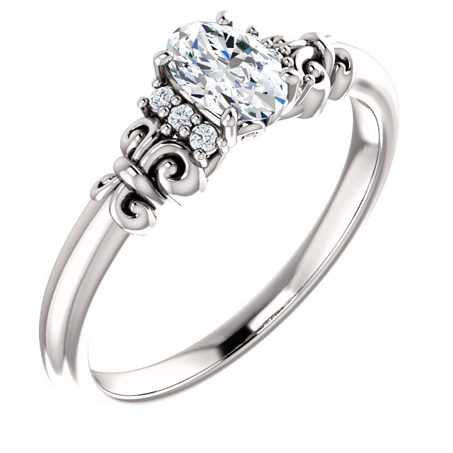 10K White Gold Customizable 7-stone Oval Cut Design with Vertical Round-Channel Accents