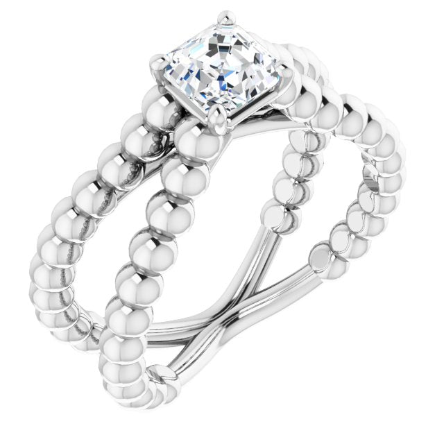 10K White Gold Customizable Asscher Cut Solitaire with Wide Beaded Split-Band
