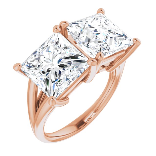 10K Rose Gold Customizable Two-Stone Princess/Square Cut with Split Band