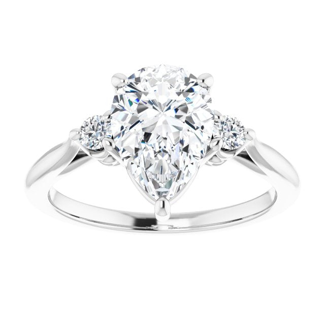 Cubic Zirconia Engagement Ring- The Malena (Customizable Three-stone Pear Cut Design with Small Round Accents and Vintage Trellis/Basket)