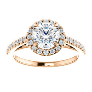 Cubic Zirconia Engagement Ring- The Sunshine (Customizable Round Cut Halo Design with Vintage Cathedral Trellis and Thin Pavé Band)