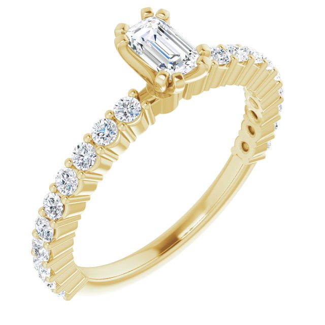10K Yellow Gold Customizable 8-prong Emerald/Radiant Cut Design with Thin, Stackable Pav? Band