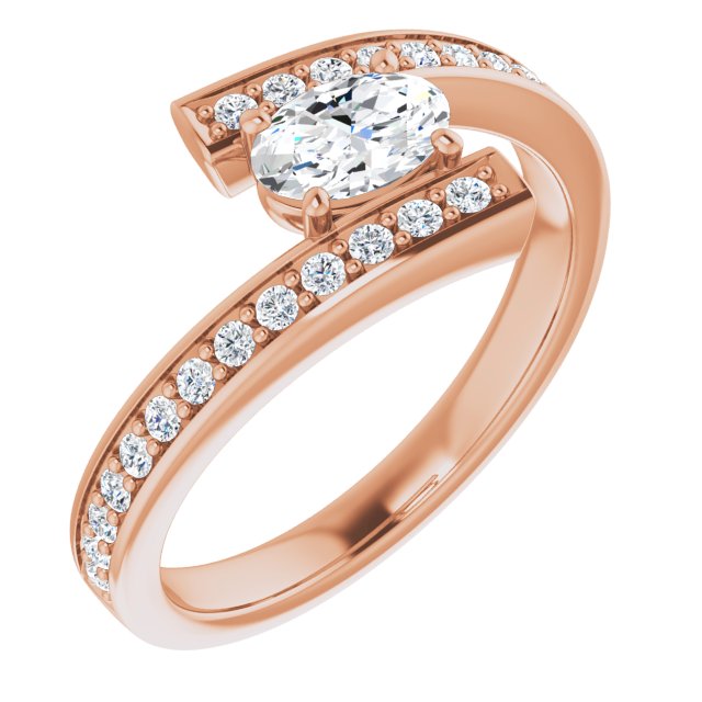 10K Rose Gold Customizable Faux-Bar-set Oval Cut Design with Accented Bypass Band