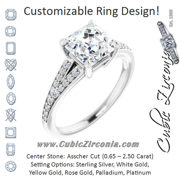 Cubic Zirconia Engagement Ring- The Gaurika (Customizable Asscher Cut Center with Thin Split-Shared Prong Band)