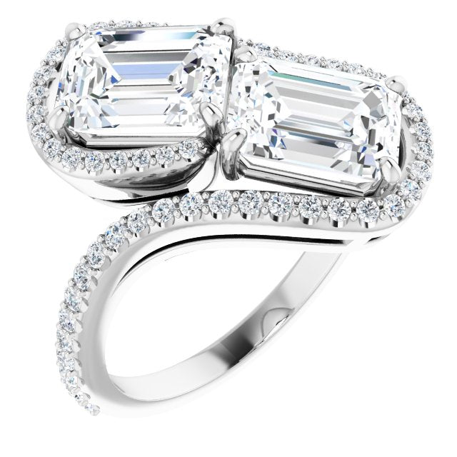 Cubic Zirconia Engagement Ring- The Anushka (Customizable Double Radiant Cut 2-Stone Style Enhanced with Accented Artisan Bypass Band)