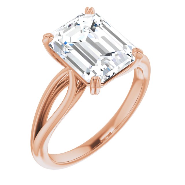 10K Rose Gold Customizable Emerald/Radiant Cut Solitaire with Wide-Split Band