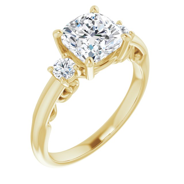 Cubic Zirconia Engagement Ring- The Danika (Customizable Cushion Cut 3-stone Style featuring Heart-Motif Band Enhancement)
