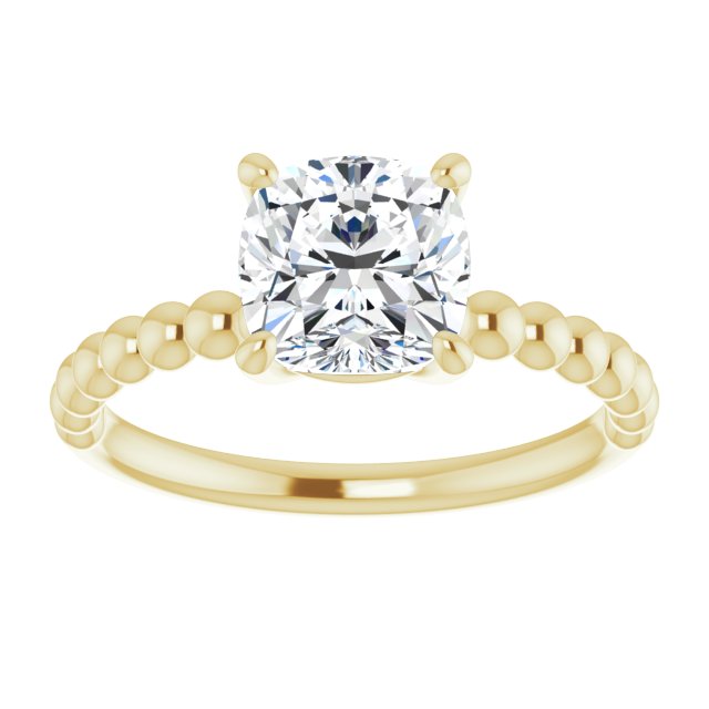Cubic Zirconia Engagement Ring- The Hattie (Customizable Cushion Cut Solitaire with Thin Beaded-Bubble Band)