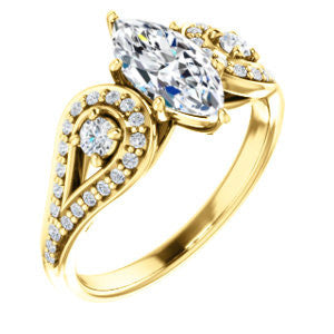 Cubic Zirconia Engagement Ring- The Tonya Laverne (Customizable Marquise Cut Design with Winged Split-Pavé Band)