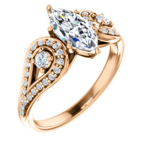 Cubic Zirconia Engagement Ring- The Tonya Laverne (Customizable Marquise Cut Design with Winged Split-Pavé Band)