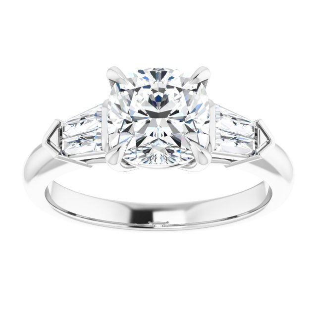 Cubic Zirconia Engagement Ring- The Fortunada (Customizable 5-stone Design with Cushion Cut Center and Quad Baguettes)