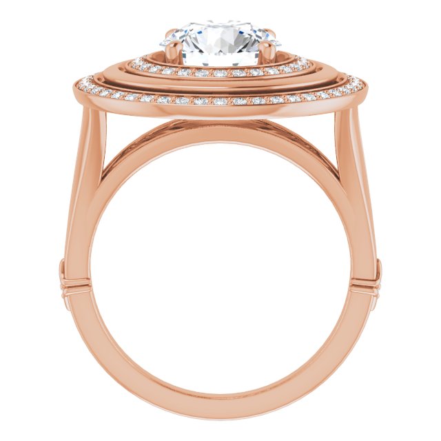 Cubic Zirconia Engagement Ring- The Allie (Customizable Round Cut Oversized 2x Halo Style with Knuckle Accented Split Band)