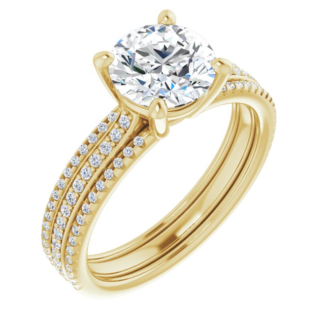 10K Yellow Gold Customizable Round Cut Center with Wide Pavé Accented Band