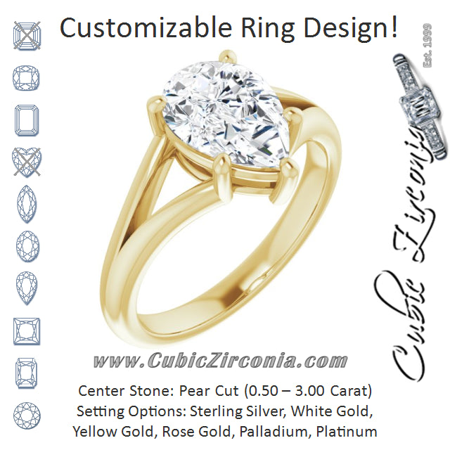 Cubic Zirconia Engagement Ring- The Ning (Customizable Pear Cut Solitaire with Tapered Split Band)