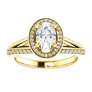 Cubic Zirconia Engagement Ring- The Loren (Customizable Oval Cut Halo Design featuring Three-sided Twisting Pavé Split Band)