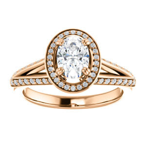 Cubic Zirconia Engagement Ring- The Loren (Customizable Oval Cut Halo Design featuring Three-sided Twisting Pavé Split Band)