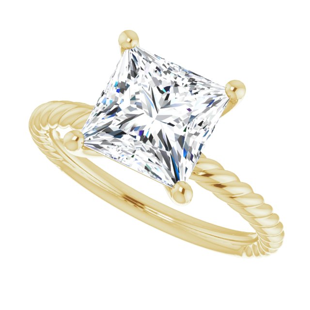 Cubic Zirconia Engagement Ring- The Donna Lea (Customizable Princess/Square Cut Solitaire featuring Braided Rope Band)