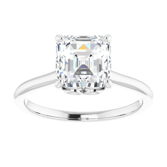 Cubic Zirconia Engagement Ring- The Josepha (Customizable Cathedral-style Asscher Cut Solitaire with Decorative Heart Prong Basket)