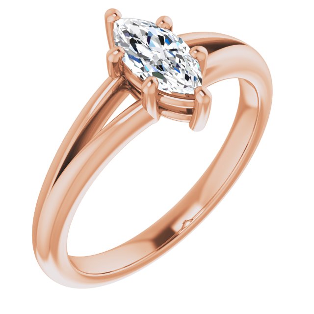 10K Rose Gold Customizable Marquise Cut Solitaire with Tapered Split Band