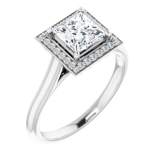 10K White Gold Customizable Cathedral-Raised Princess/Square Cut Halo Style