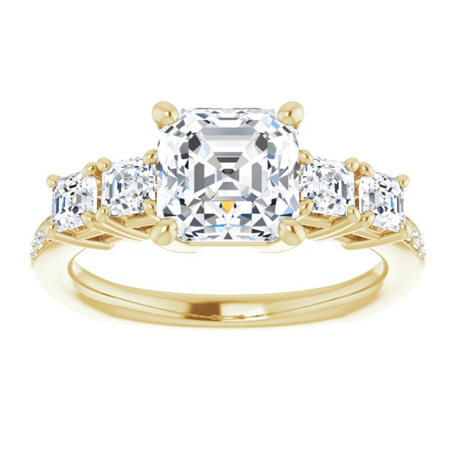 Cubic Zirconia Engagement Ring- The Harmony (Customizable Asscher Cut 5-stone Style with Quad Asscher Accents plus Shared Prong Band)