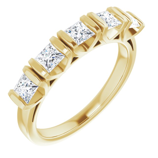 10K Yellow Gold Customizable 5-stone Princess/Square Cut Design with Thick Channel Setting