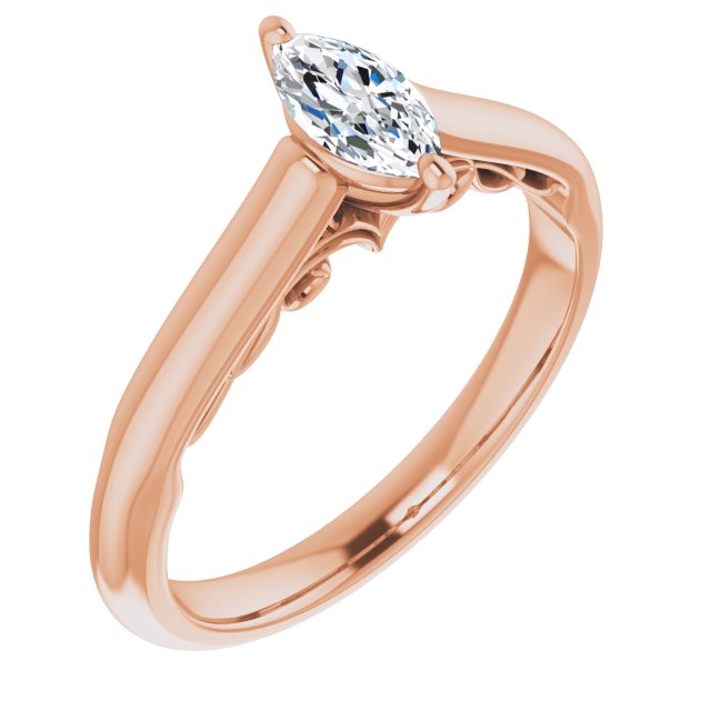 10K Rose Gold Customizable Marquise Cut Cathedral Solitaire with Two-Tone Option Decorative Trellis 'Down Under'