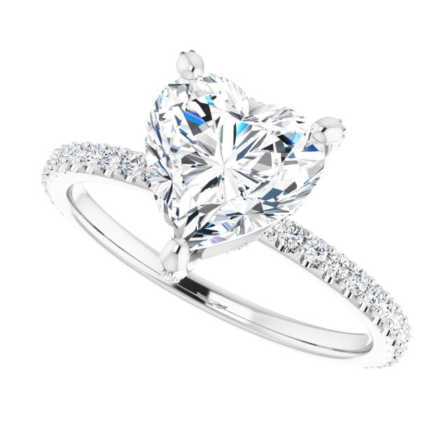 Cubic Zirconia Engagement Ring- The Maleny (Customizable Heart Cut Design with Round-Accented Band, Micropavé Under-Halo and Decorative Prong Accents))